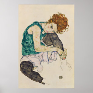 Poster Egon Schiele 'Mulher Sentada' Arte Expressionista