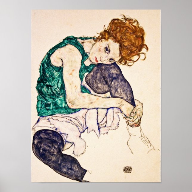 Poster Egon Schiele - Mulher Sentada Com Pernas Desenhada (Frente)