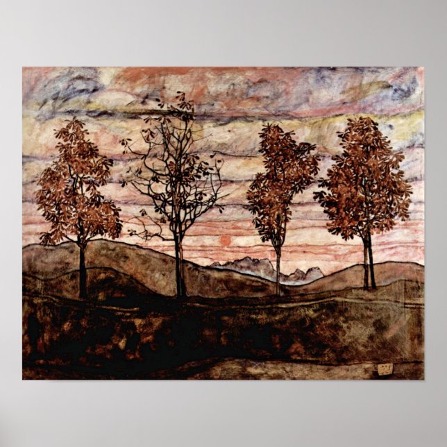 Póster Egon Schiele - Quatro Árvores (Frente)