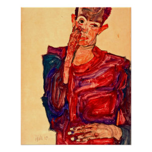 Póster Egon Schiele - retrato de auto com a pálpebra