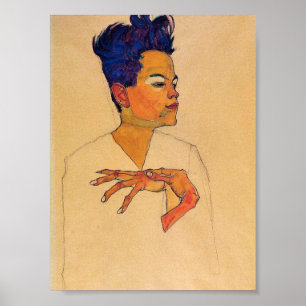Poster Egon Schiele - retrato de auto com mãos na caixa