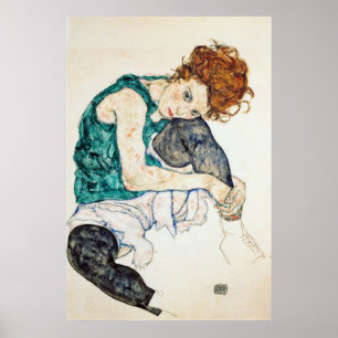 Poster Egon Schiele Sentou Mulher com Joelho Curvado