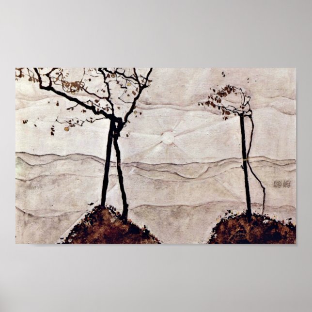 Póster Egon Schiele - Sol e árvores de outono (Frente)