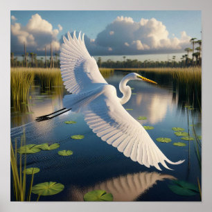 Poster Egret majestoso do Excelente em terras úmidas tran