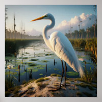 Egret majestoso do Excelente em terras úmidas tran