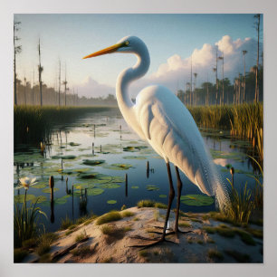 Poster Egret majestoso do Excelente em terras úmidas tran