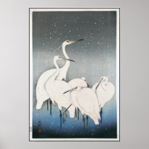 Póster Egrets do vintage de Ohara Koson na neve