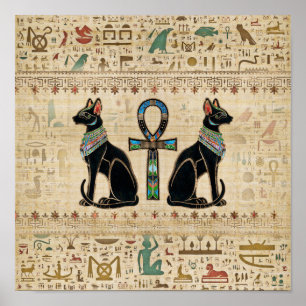 Poster Egyptian Cats and ankh cross