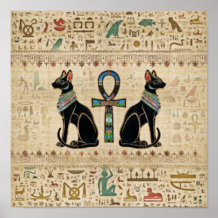 Poster Egyptian Cats and ankh cross
