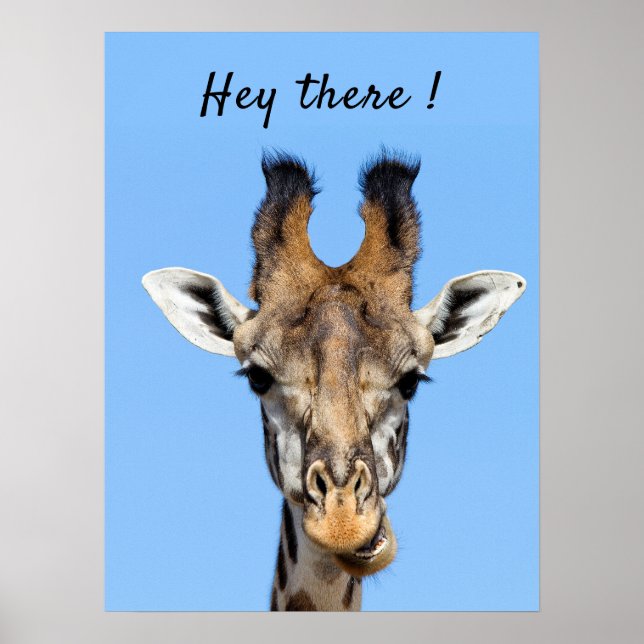 Poster Ei, há uma foto engraçada da Girafa com mensagem (Frente)