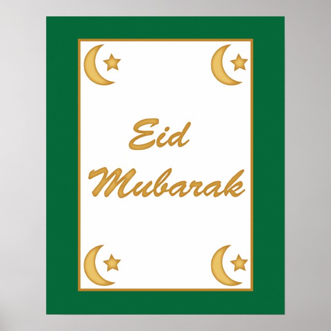 Poster Eid al Fitr Eid Mubarak Green Moon Stars (Frente)