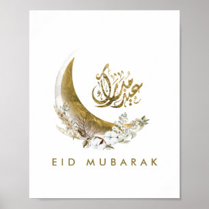 Poster Eid Mubarak   Caligrafia árabe   Lua Dourada