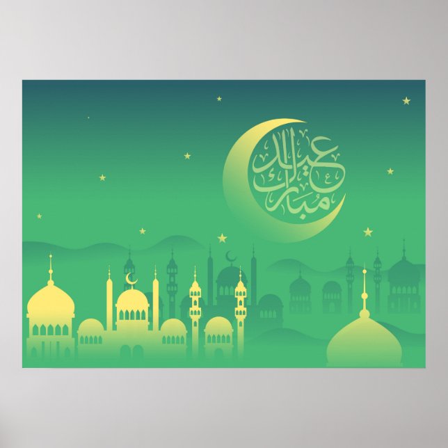 Poster Eid mubarak, com a mesquita na noite (Frente)