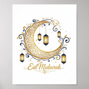 Poster Eid Mubarak Crescente Dourado