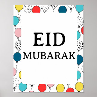 Poster Eid Mubarak, fundo colorido dos Balões