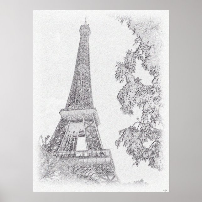 Poster Eiffel BW Sketch (Frente)