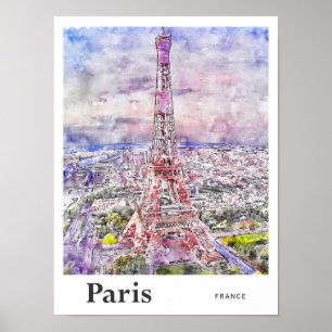 Poster Eiffel Paris França Viagem Watercolor