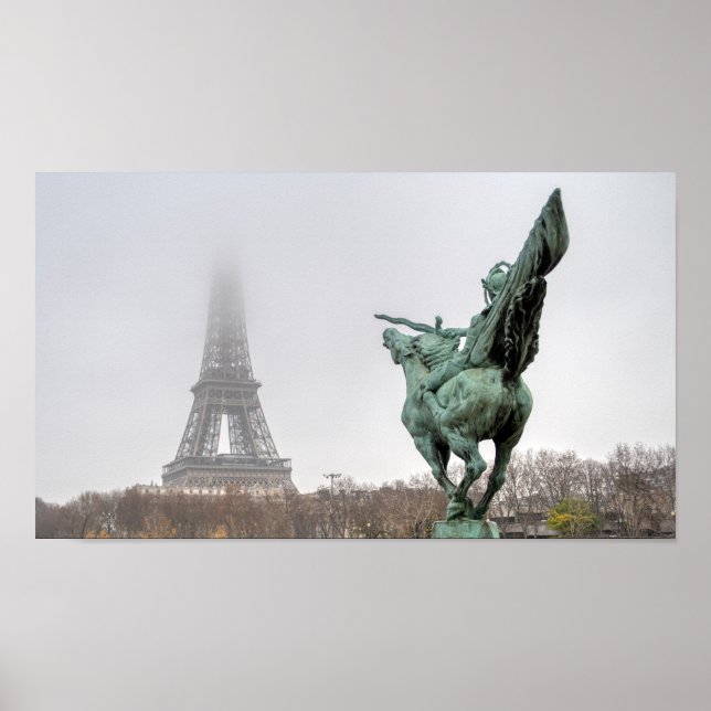 Poster Eiffel Tower e ponte Bir-hakeim num dia nevado (Frente)