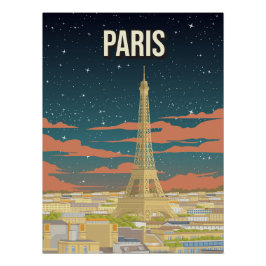 Póster Eiffel Tower France Night View Travel Poster