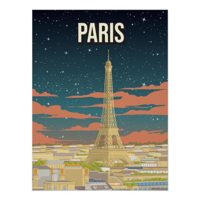 Póster Eiffel Tower France Night View Travel Poster (Frente)