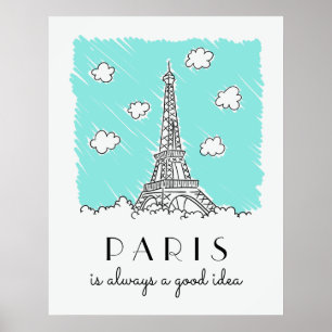 Póster Eiffel Tower Illustração de texto personalizado po