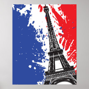 Poster Eiffel Tower Paris, France Grunge Flag