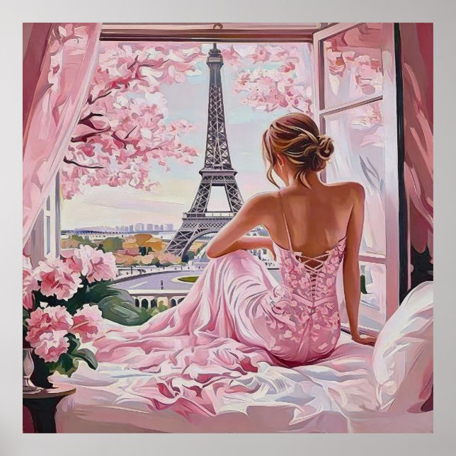 Poster Eiffel Tower View in Pink (Frente)