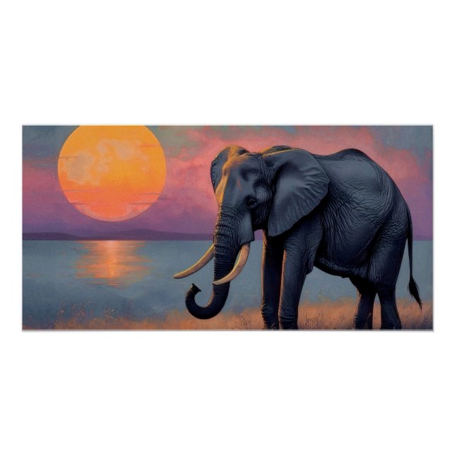 Póster Einsamer Elefant am majestätischen Sonnenuntergang (Frente)