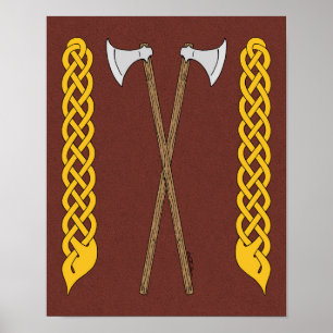 Póster Eixos Dinamarquês/Viking Cruzados com Placa