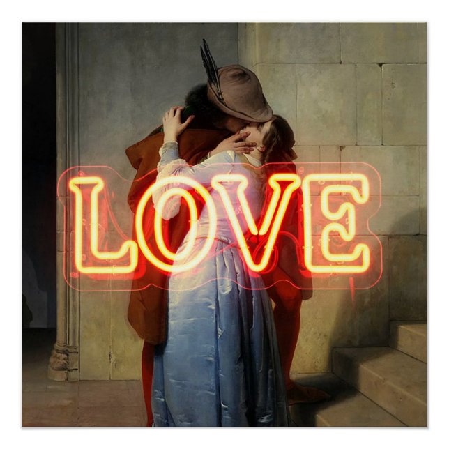 Póster El Bacio Remix – Neon “LOVE” Wall Art & Merch (Frente)