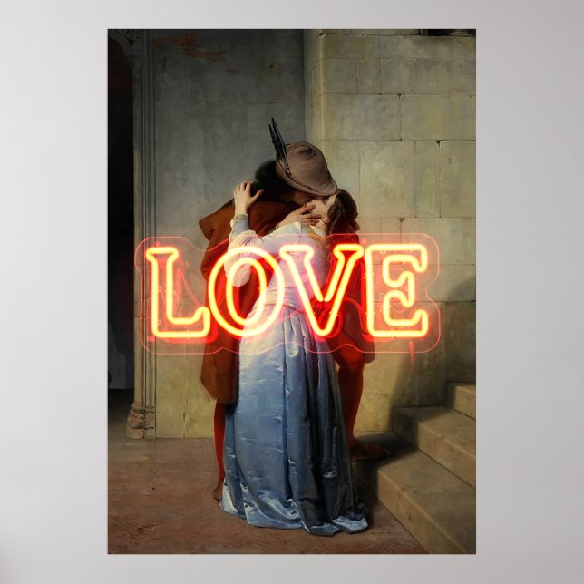 Poster El Bacio Remix – Neon “LOVE” Wall Art & Merch (Frente)