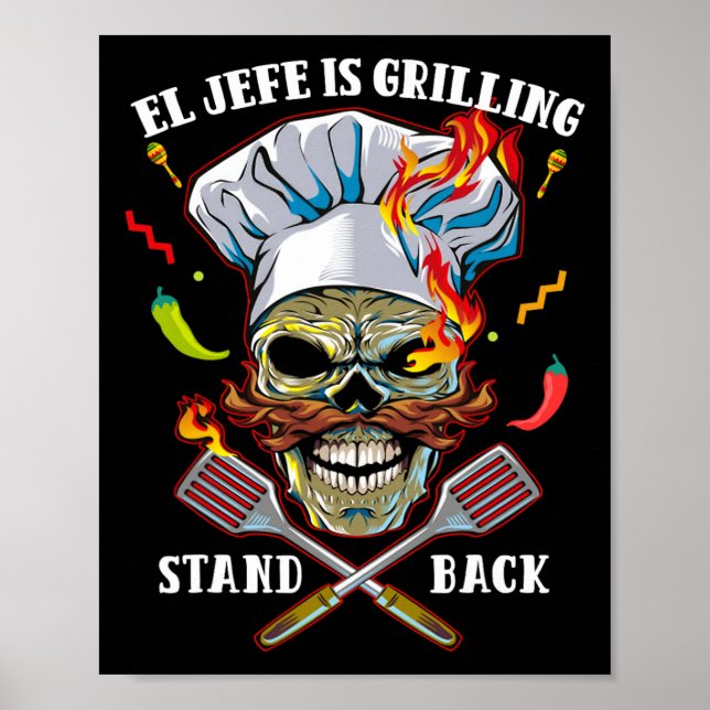 Poster El Jefe Está Griling Stand Ck Funny Skull Churrasc (Frente)