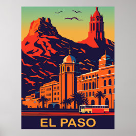 Poster El Paso, Texas, Pôr do Sol Sobre as Montanhas, Via