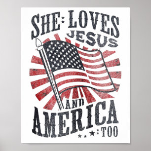 Poster Ela Ama Jesus E a América Também Bandeira American