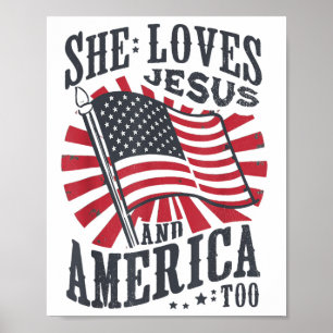 Poster Ela Ama Jesus E América Também Bandeira Dos Eua 4º