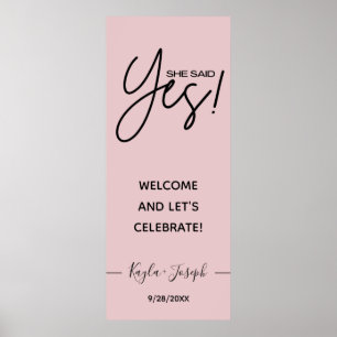 Poster Ela disse sim banner Dusty rosa Noivado bem-vindo