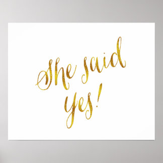 Póster Ela Disse Sim, Cotação Faux Gold Foil Metalalical