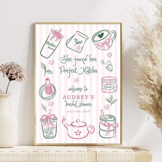 Poster Ela Encontrou Seu Chá de Bebê Rosa Matcha Perfeito (Criador carregado)