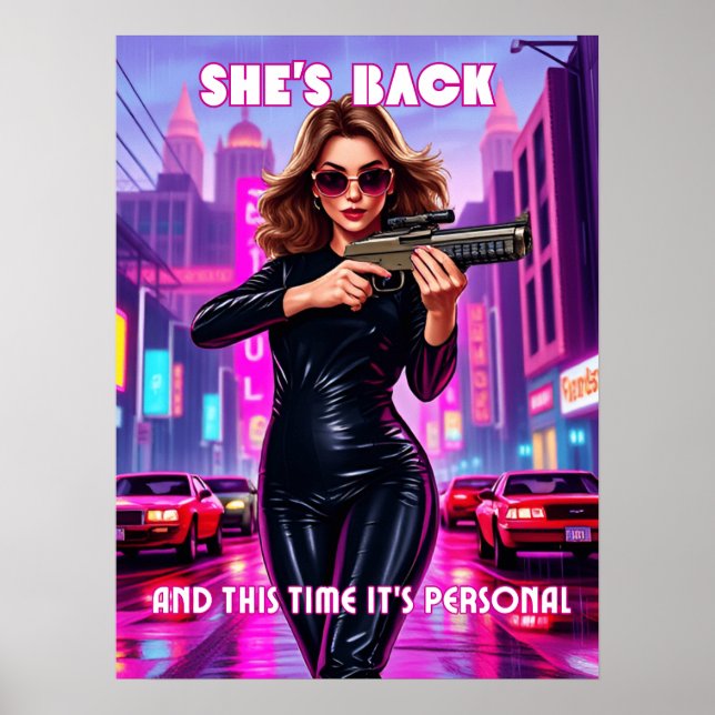 Poster Ela está de volta - Retro Femme Neon Pop Art Poste (Frente)