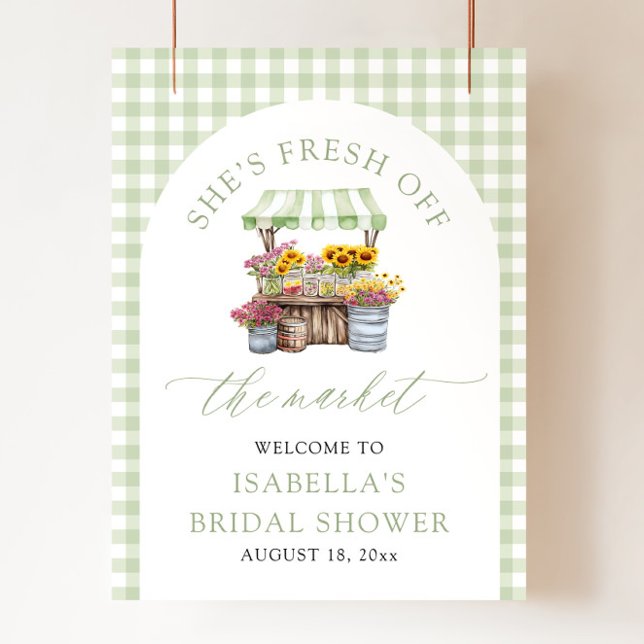 Poster Ela está nova no mercado, Chá de panela bem-vindo (Green She's Fresh Off the Market Bridal Shower Welcome Sign)