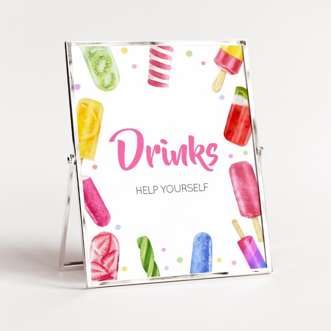 Poster Ela está pronta para beber Pop Chá de fraldas (Popsicle Baby Shower Drinks Sign)