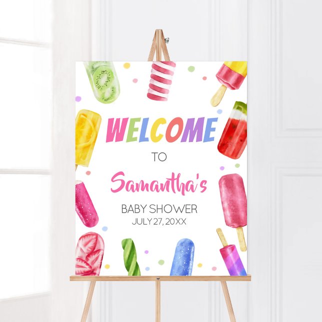 Poster Ela está pronta para Pop Chá de fraldas. (Popsicle Baby Shower Welcome Sign)