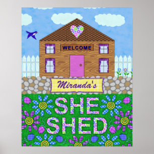 Póster Ela Shed Woman Cave Garden Hut Nome Personalizado