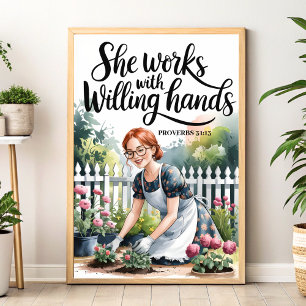 Poster Ela trabalha com as mãos selvagens da Arte de Muro