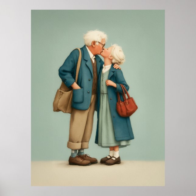Poster Elderly Couple Sharing Tender Kiss (Frente)