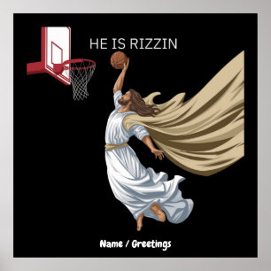 Poster Ele É Rizzin Engraçado Jesus Jogando Basquete Retr