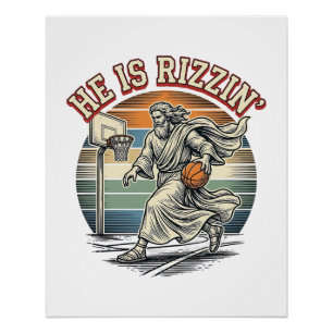 Póster Ele Está Rizzin Camiseta Religiosa de Basquetebol