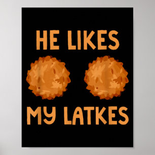 Poster Ele Gosta das Minhas Latkes Casal de Hanukkah Juda