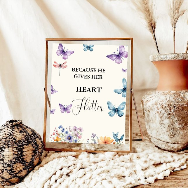 Poster Ele me dá borboletas Chá de panela de flores silve (Criador carregado)