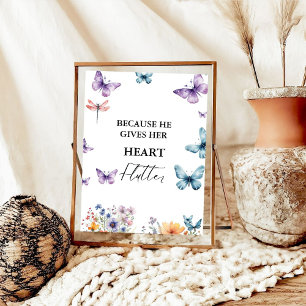 Poster Ele me dá borboletas Chá de panela de flores silve